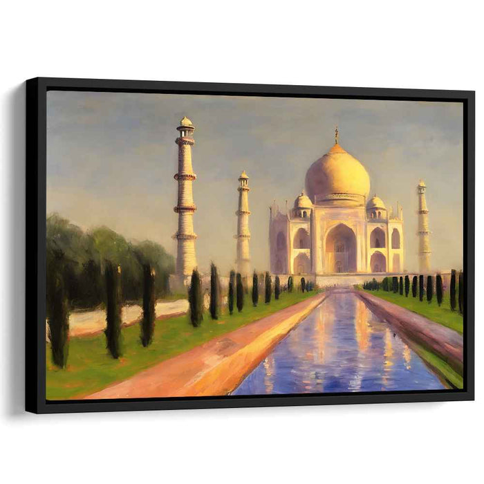 Aureate Majesty of Agra: Majestic Taj Mahal in Golden Light Canvas Art