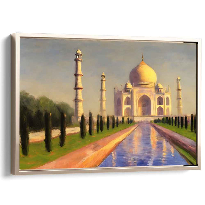 Aureate Majesty of Agra: Majestic Taj Mahal in Golden Light Canvas Art
