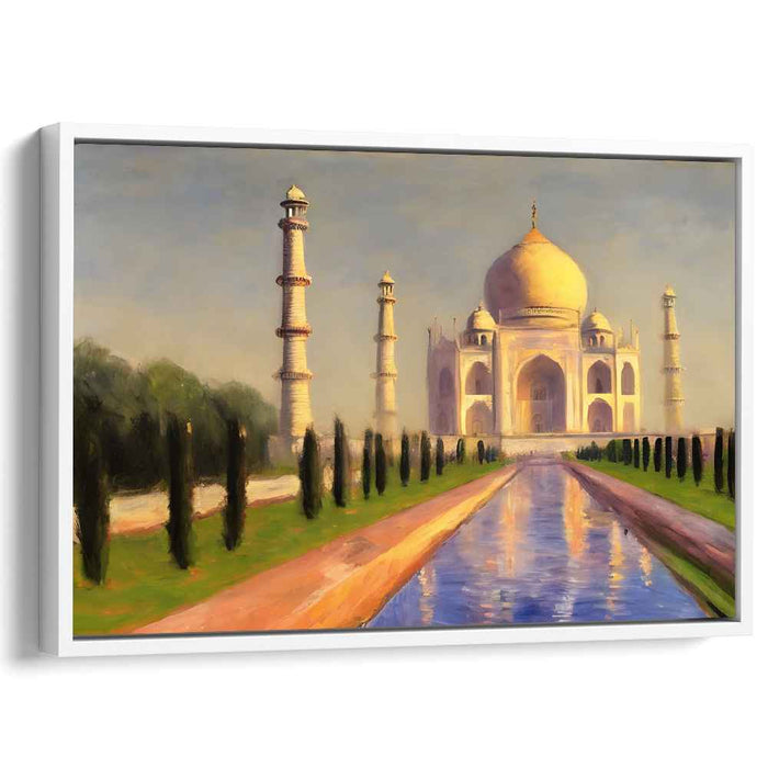 Aureate Majesty of Agra: Majestic Taj Mahal in Golden Light Canvas Art