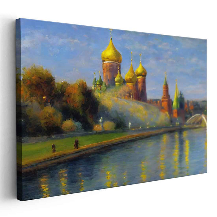 Golden Domes at Dusk: Impressionist Russian Landscape Canvas Art Print