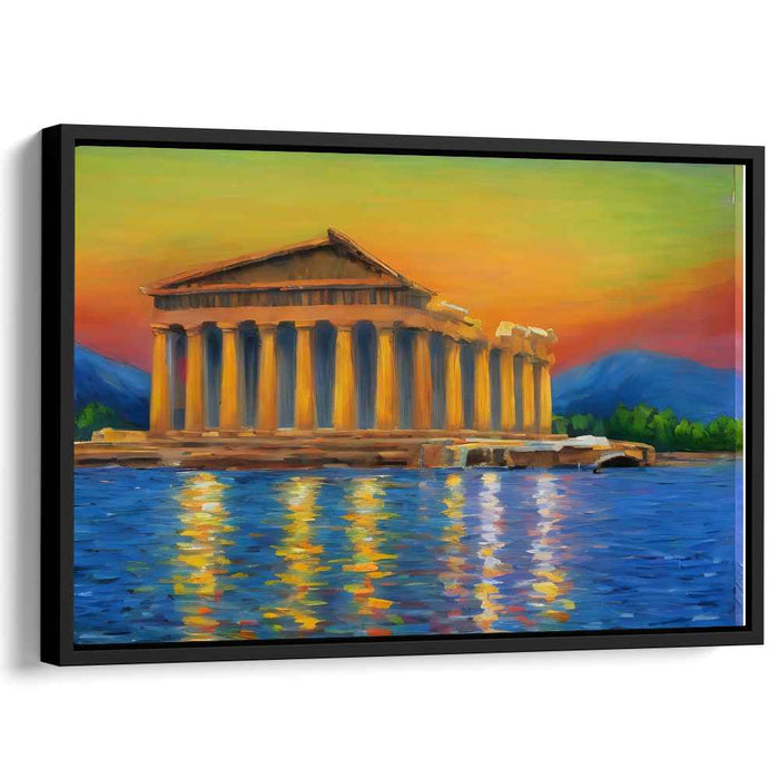 Ethereal Echos of Golden Ruins: Neoclassical Sunset Over Ancient Temple Canvas Art