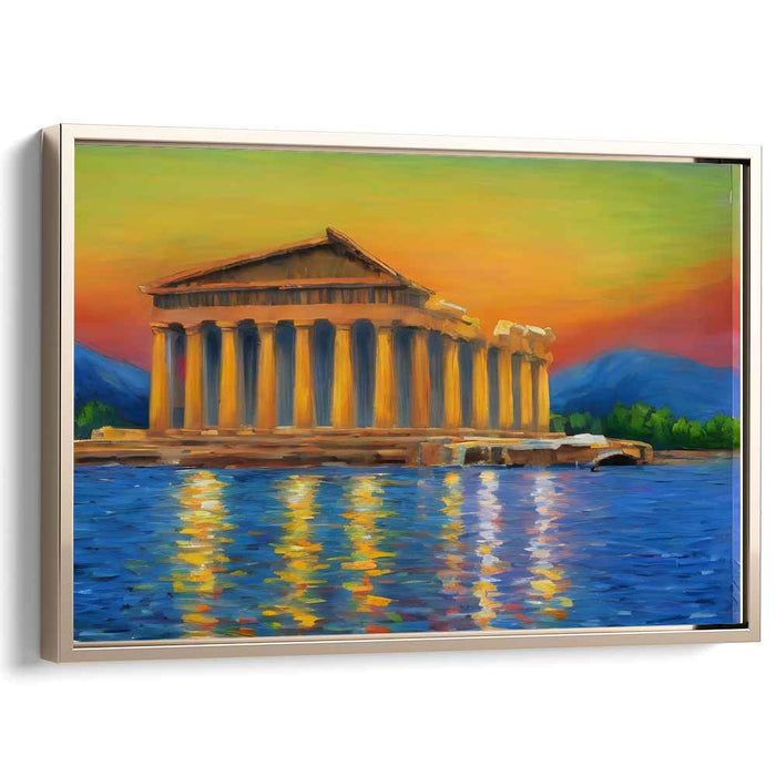 Ethereal Echos of Golden Ruins: Neoclassical Sunset Over Ancient Temple Canvas Art