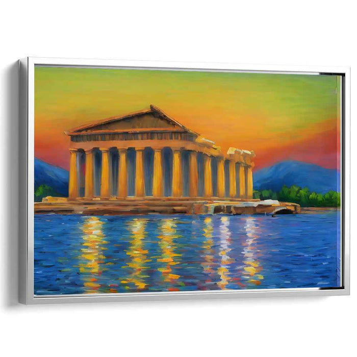 Ethereal Echos of Golden Ruins: Neoclassical Sunset Over Ancient Temple Canvas Art