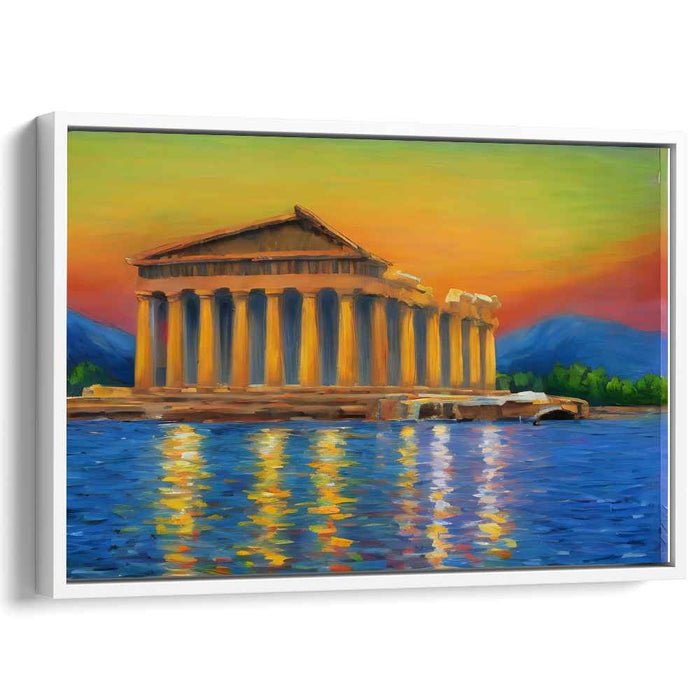 Ethereal Echos of Golden Ruins: Neoclassical Sunset Over Ancient Temple Canvas Art