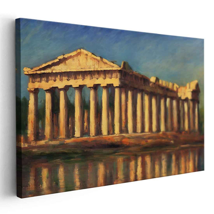 Olympus Echoes Glow: Ancient Greek Temple at Sunset Canvas Art Print