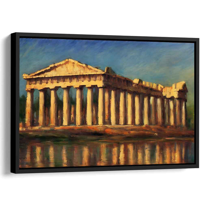 Olympus Echoes Glow: Ancient Greek Temple at Sunset Canvas Art Print