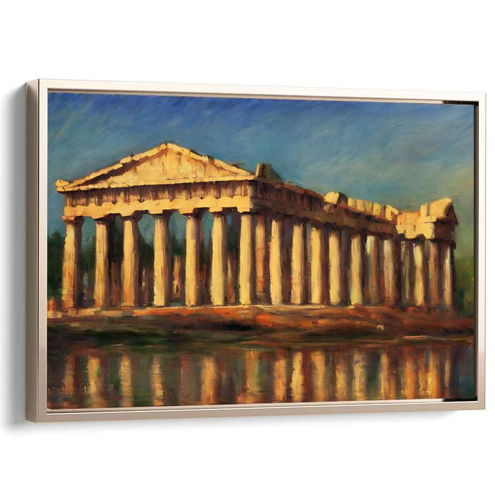Olympus Echoes Glow: Ancient Greek Temple at Sunset Canvas Art Print