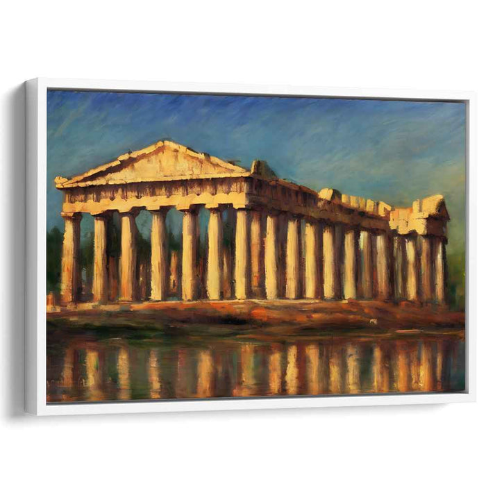 Olympus Echoes Glow: Ancient Greek Temple at Sunset Canvas Art Print