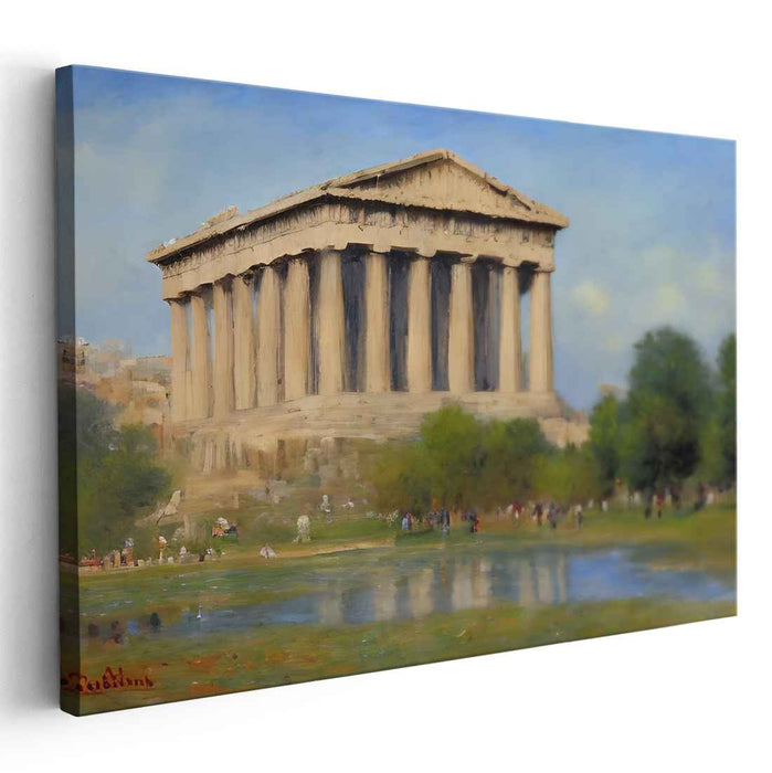 Timeless Zen Haven: Classic Temple in Pastoral Landscape Canvas Art