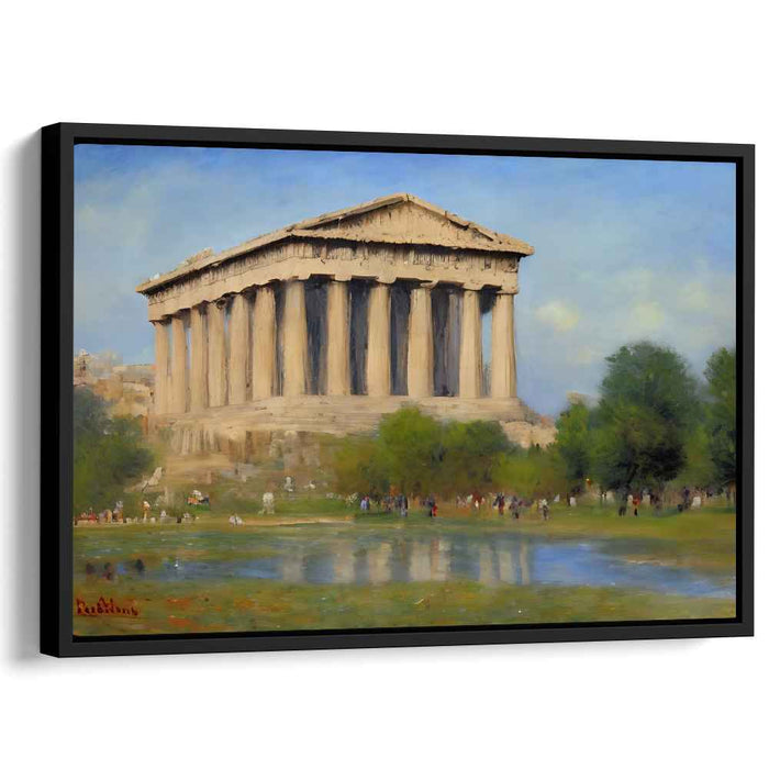 Timeless Zen Haven: Classic Temple in Pastoral Landscape Canvas Art