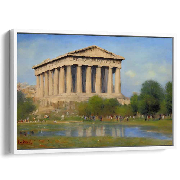 Timeless Zen Haven: Classic Temple in Pastoral Landscape Canvas Art