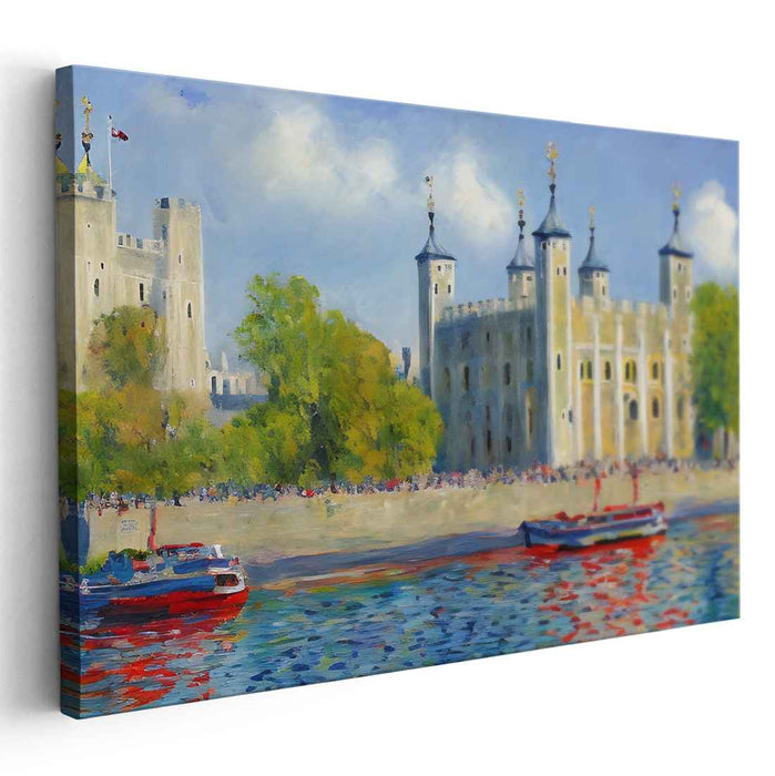 Misty Monet's London Reflections: Impressionist View of the Tower of London on Canvas