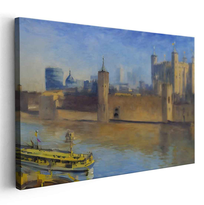 Misty Morning at the Tower: Impressionistic Historical London Canvas Art