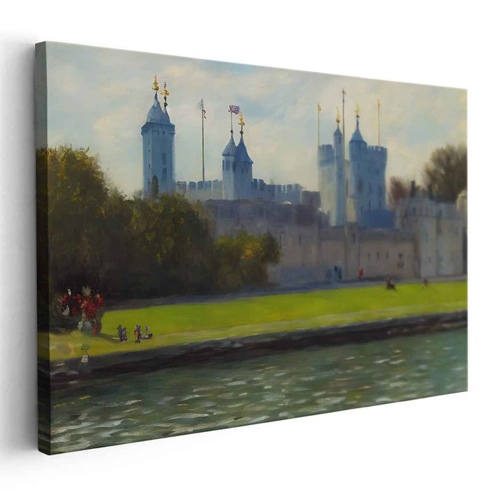Whispers Of Towering Thames: Serene River Thames and Tower of London Canvas Art