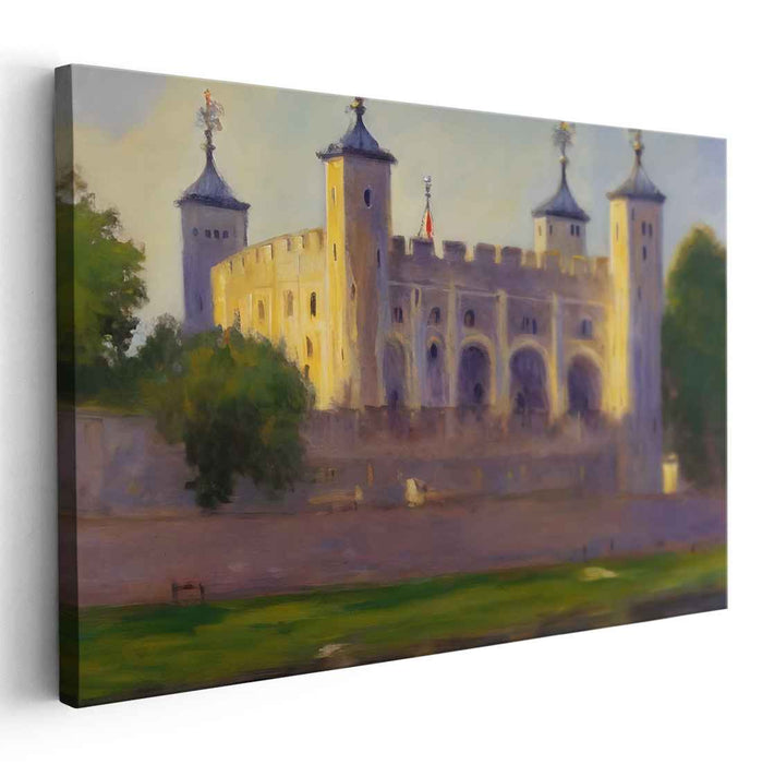 Moonlit Dreamscape Retreat: Romantic Castle Landscape Canvas Art Print
