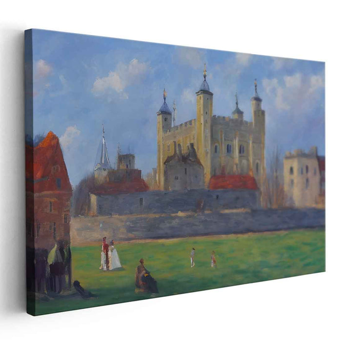 Serene Day at the Tower of London: A Realist Landscape Canvas Art Print