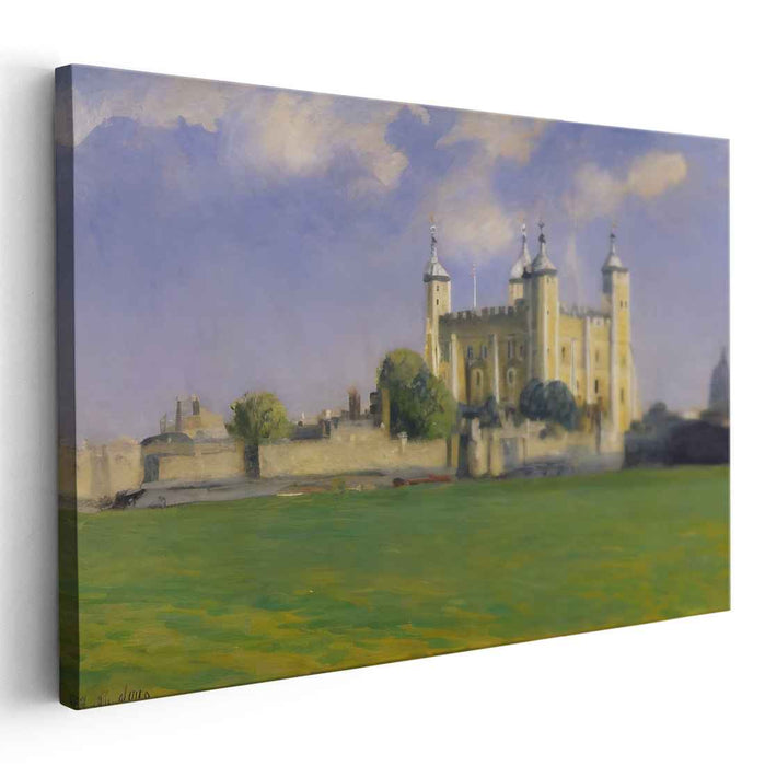 Emerald Keep Enchantment: Majestic Castle Amidst Verdant Fields Canvas Art Print
