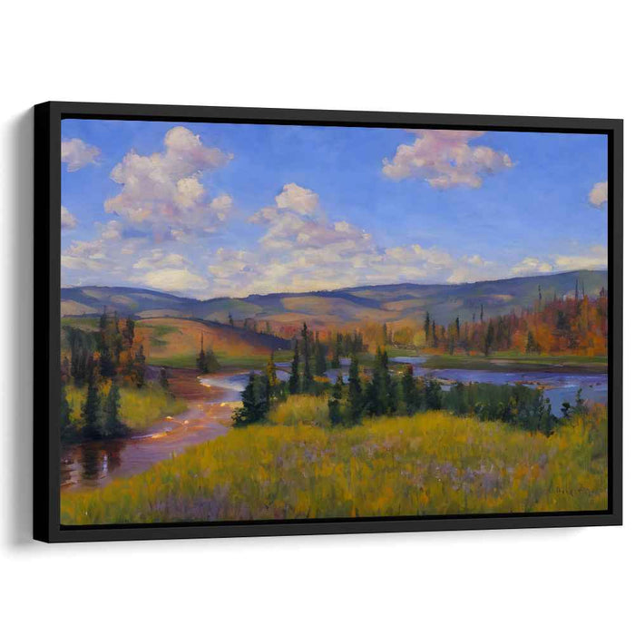 Tranquil Valleys Flow: Serene Landscape with Rolling Hills and River