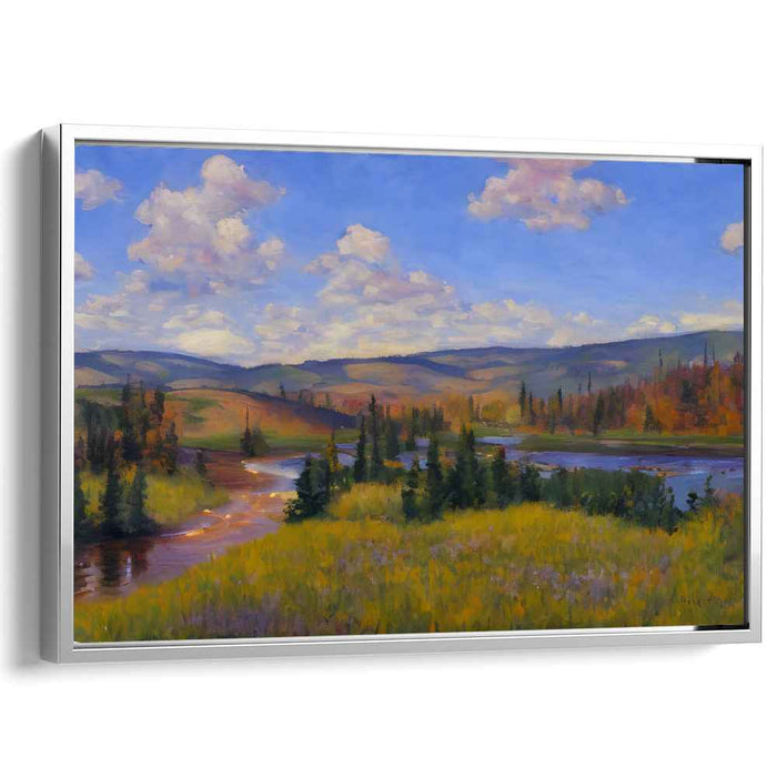 Tranquil Valleys Flow: Serene Landscape with Rolling Hills and River