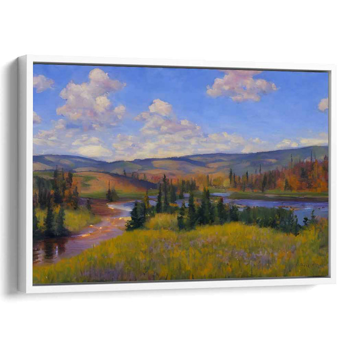 Tranquil Valleys Flow: Serene Landscape with Rolling Hills and River