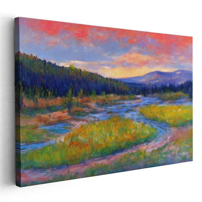 Riverside Tranquility: Riverside Tranquility Landscape Canvas Art Print