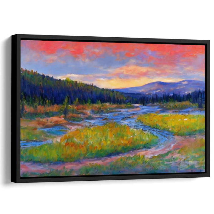 Riverside Tranquility: Riverside Tranquility Landscape Canvas Art Print