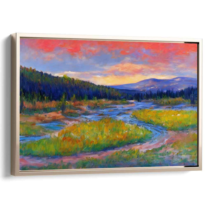 Riverside Tranquility: Riverside Tranquility Landscape Canvas Art Print