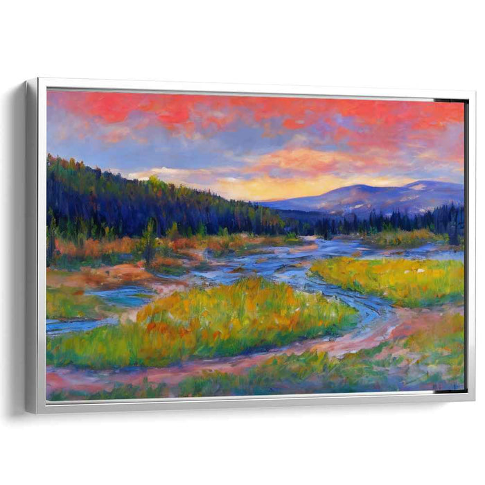 Riverside Tranquility: Riverside Tranquility Landscape Canvas Art Print