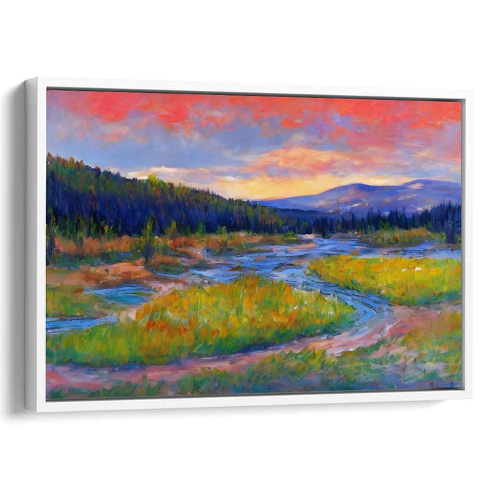 Riverside Tranquility: Riverside Tranquility Landscape Canvas Art Print