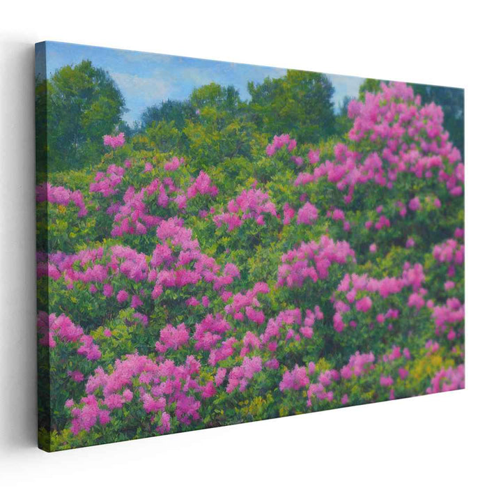 Petals' Dance Symphony: Lush Pink Crepe Myrtle Landscape Canvas Art
