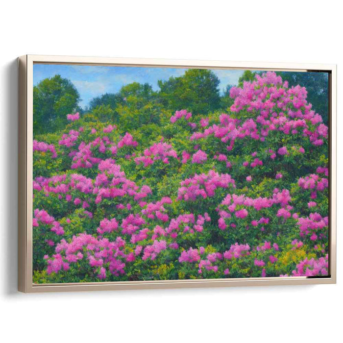 Petals' Dance Symphony: Lush Pink Crepe Myrtle Landscape Canvas Art