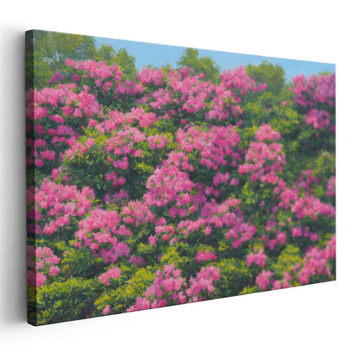 Whispers of Pink Paradise: Lush Pink Crepe Myrtle Landscape Canvas Art