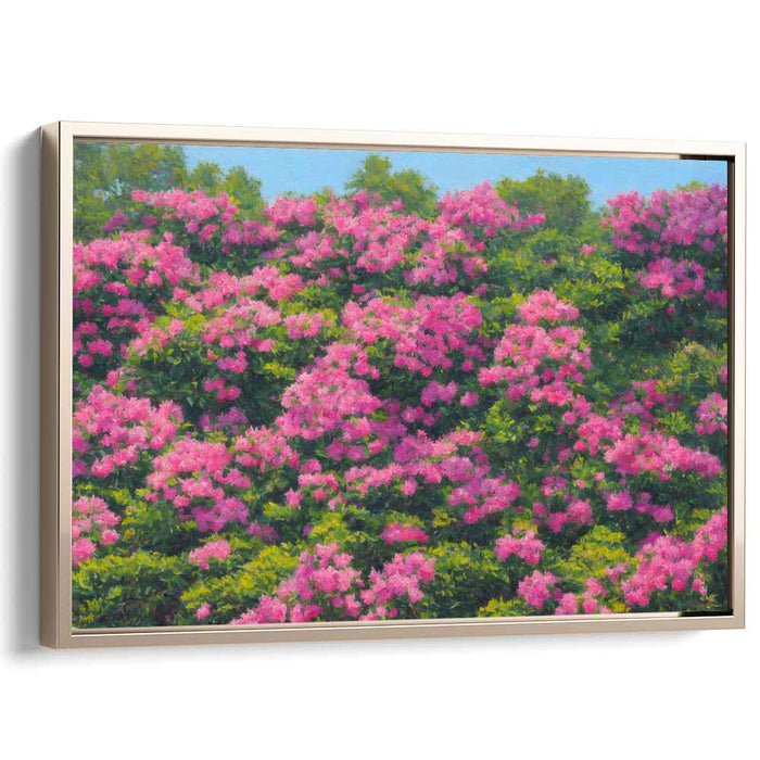 Whispers of Pink Paradise: Lush Pink Crepe Myrtle Landscape Canvas Art