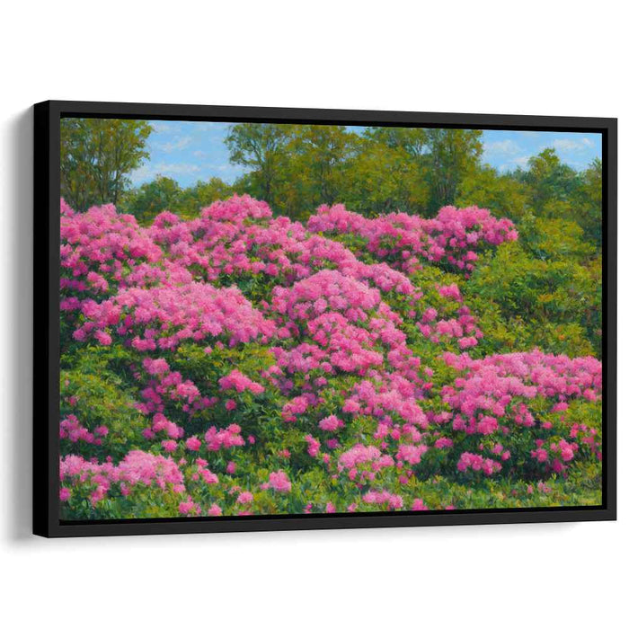 Petal Whispers Over Misted Meadows: Impressionist Pink Blooms and Verdant Landscape Canvas Art