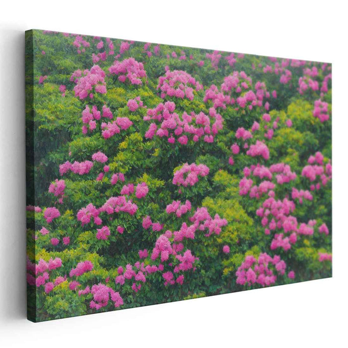 Fragrant Petal Paradise: Lush Pink and Green Floral Landscape Canvas Art Print