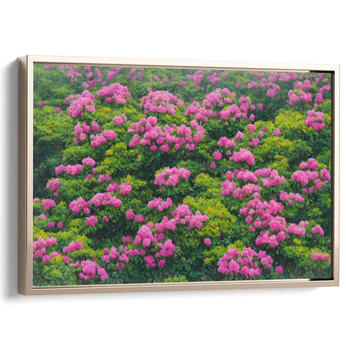 Fragrant Petal Paradise: Lush Pink and Green Floral Landscape Canvas Art Print
