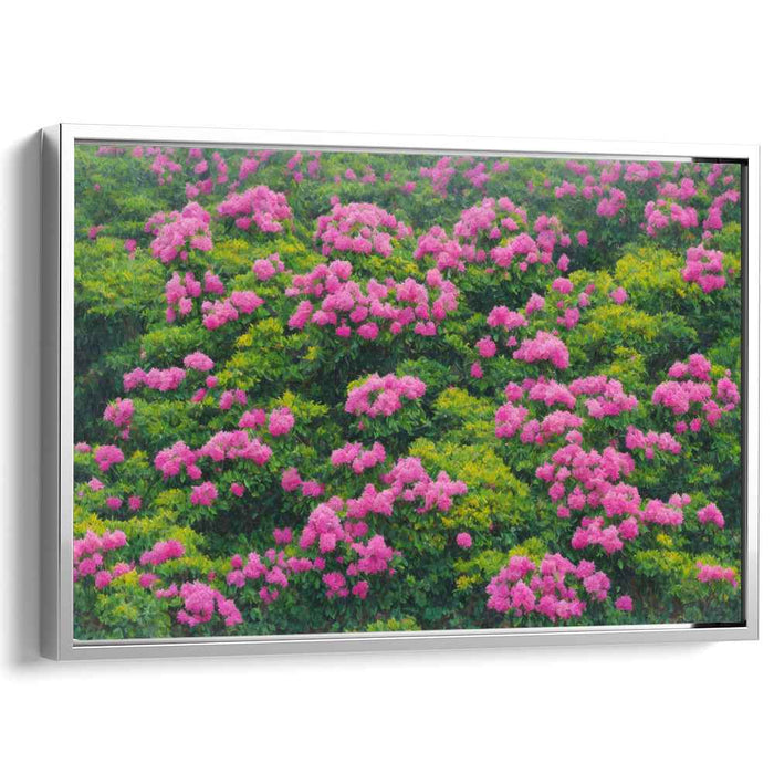 Fragrant Petal Paradise: Lush Pink and Green Floral Landscape Canvas Art Print