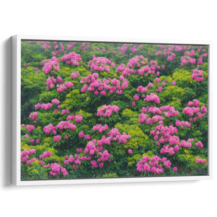 Fragrant Petal Paradise: Lush Pink and Green Floral Landscape Canvas Art Print