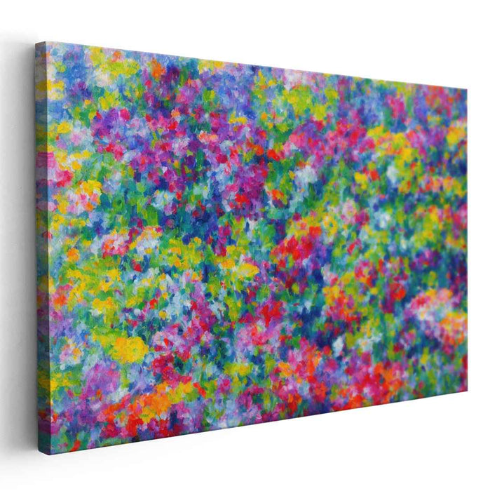 Dancing Pixels of Flora: Vibrant Pointillist Garden Canvas Art Print
