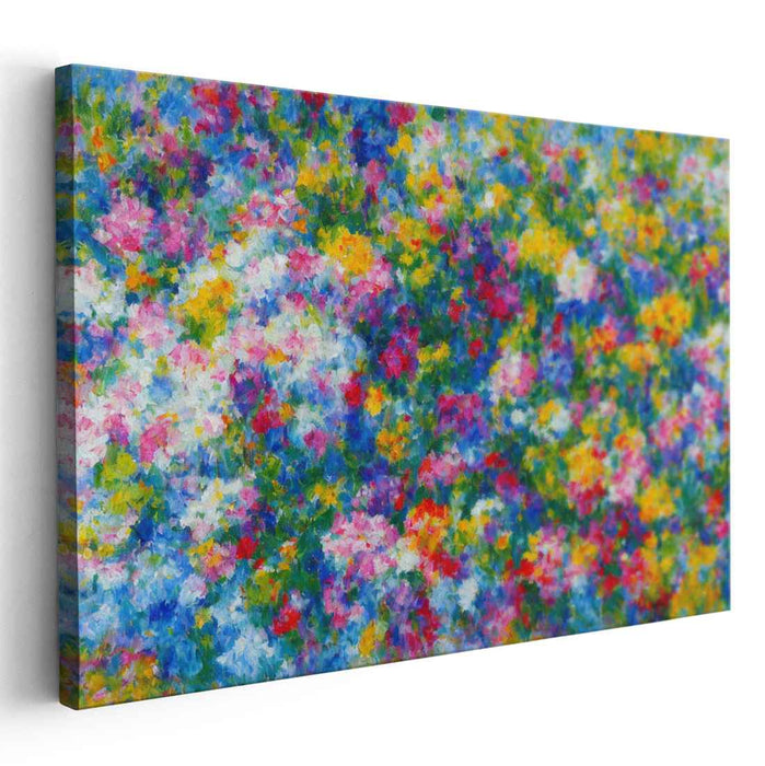 Chromatic Dots Bloom: Vibrant Pointillist Garden Canvas Art Print