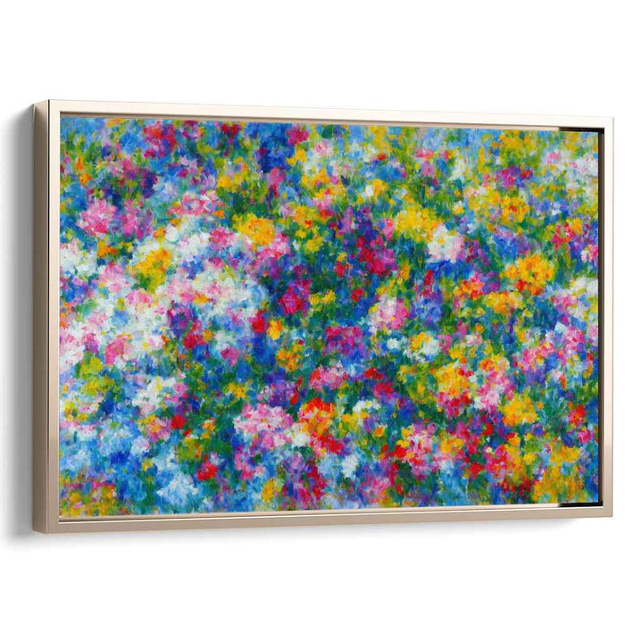 Chromatic Dots Bloom: Vibrant Pointillist Garden Canvas Art Print