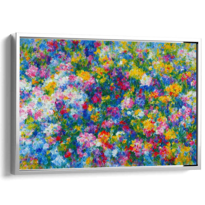 Chromatic Dots Bloom: Vibrant Pointillist Garden Canvas Art Print