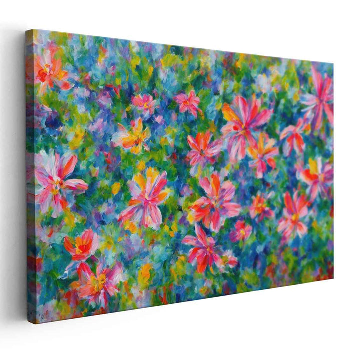 Whimsical Garden Symphony: Lively Impressionist Floral Canvas Art Print