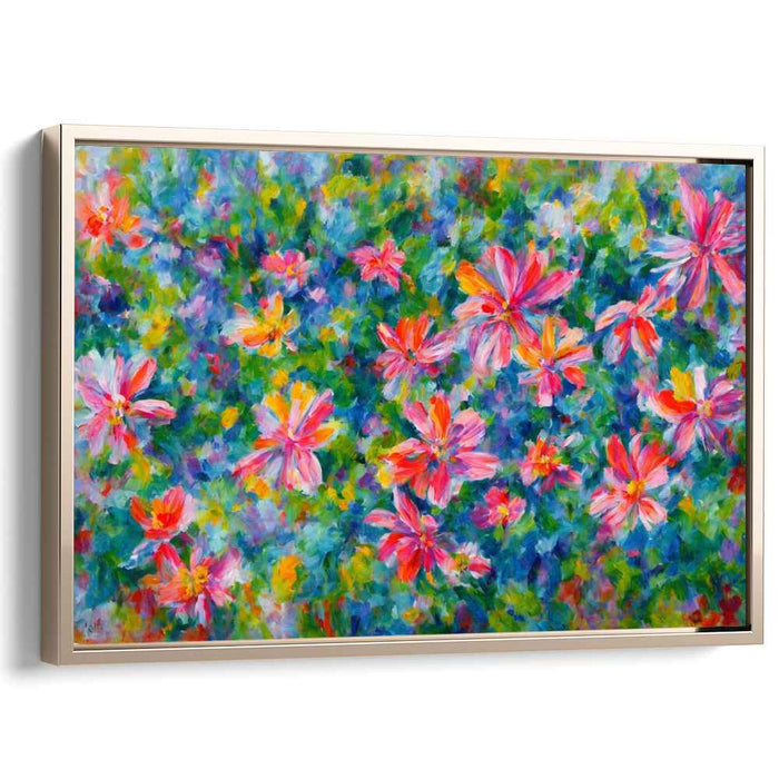 Whimsical Garden Symphony: Lively Impressionist Floral Canvas Art Print