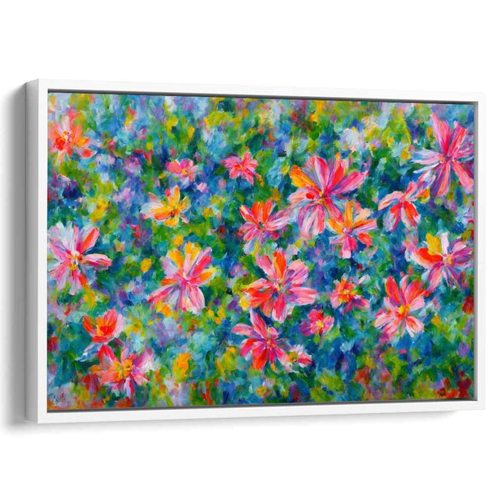 Whimsical Garden Symphony: Lively Impressionist Floral Canvas Art Print