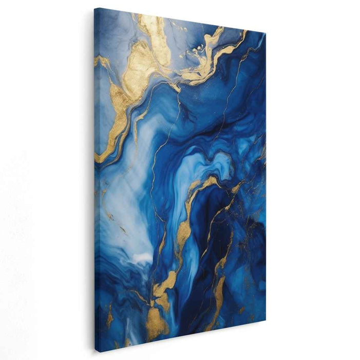 Sapphire Serenade Symphony: Abstract Blue and Gold Fluid Art Canvas Print