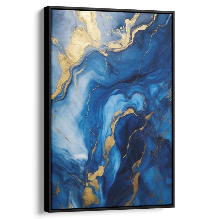 Sapphire Serenade Symphony: Abstract Blue and Gold Fluid Art Canvas Print