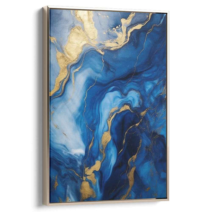 Sapphire Serenade Symphony: Abstract Blue and Gold Fluid Art Canvas Print