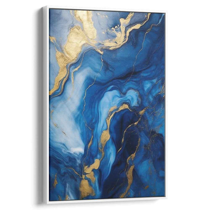 Sapphire Serenade Symphony: Abstract Blue and Gold Fluid Art Canvas Print