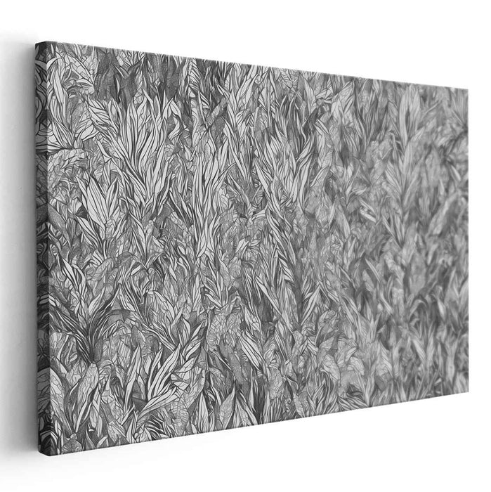 Intricate Forest: Detailed Black and White Botanical Canvas Art Print